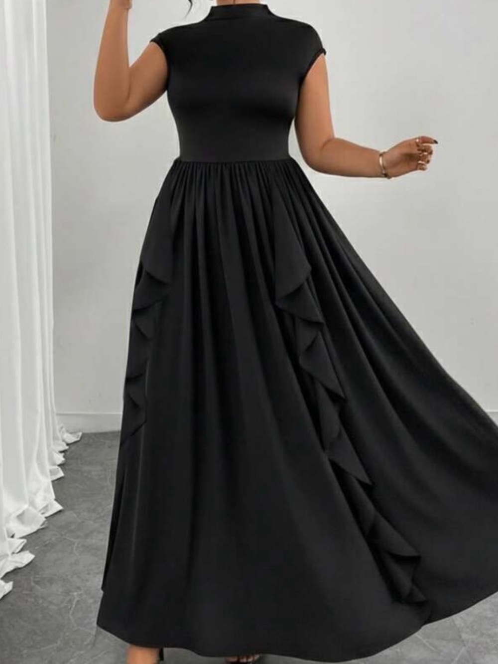 SHEIN Black Maxi Dress with Ruffle Panels